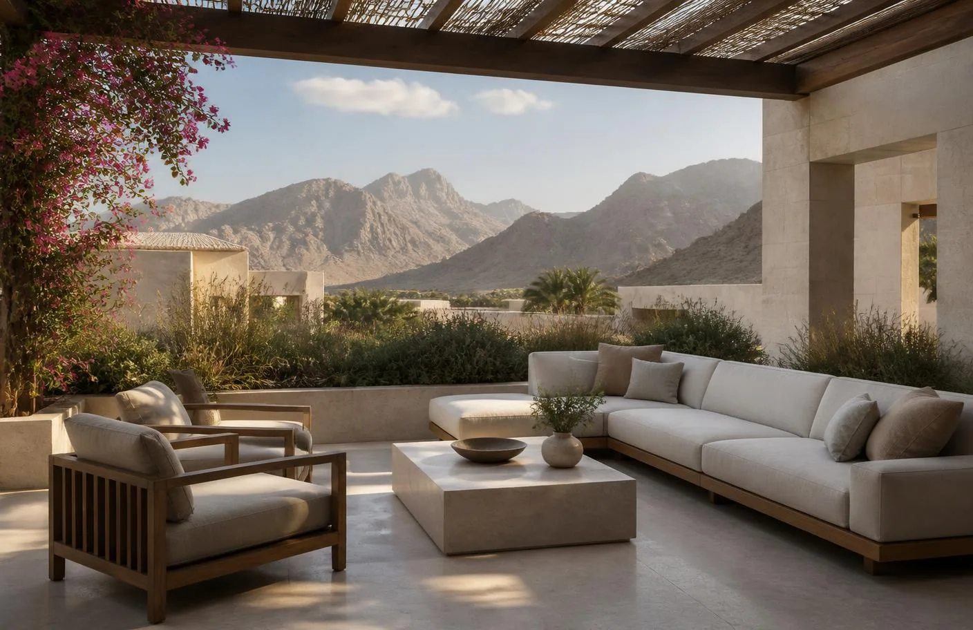 Shaded private terrace at Oman Residence Muscat