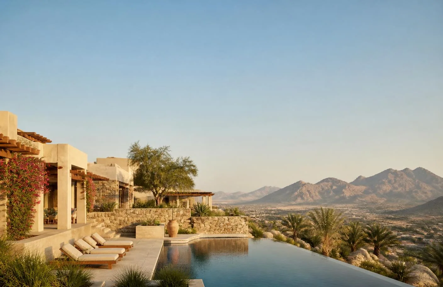 Landscaped Oman Residence Muscat garden overlooking the Omani mountains